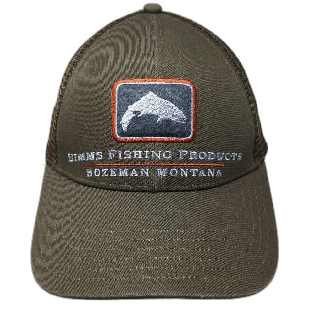 Simms Trucker Hat Brown OS Bozeman Montana Fishing Mesh Back Snapback Fish Logo